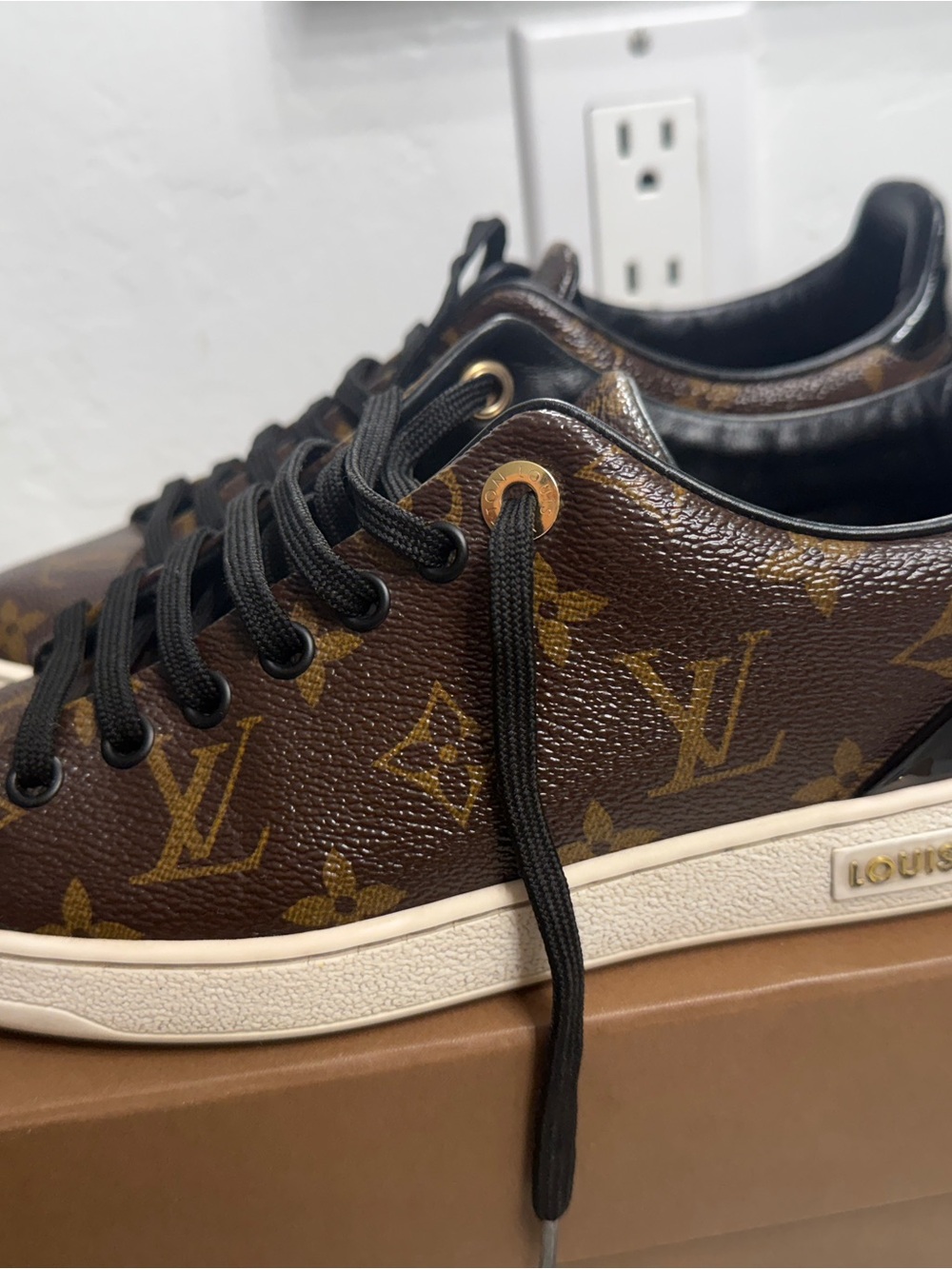 Louis Vuitton Brown Monogram Leather Low-Top Sneakers with Black Laces